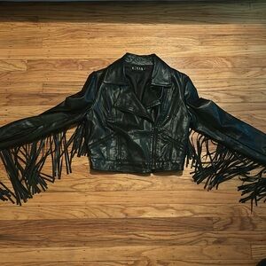 Tasseled moto jacket faux leather